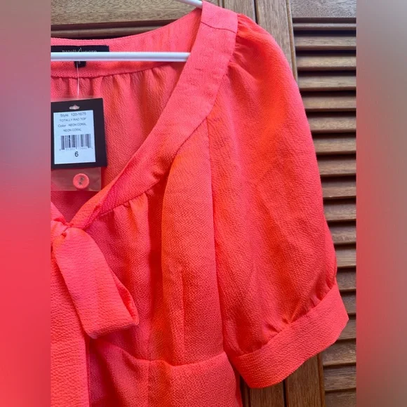 Nanette Lepore Neon Coral Totally Rad Top Size 6 - Picture 5 of 8